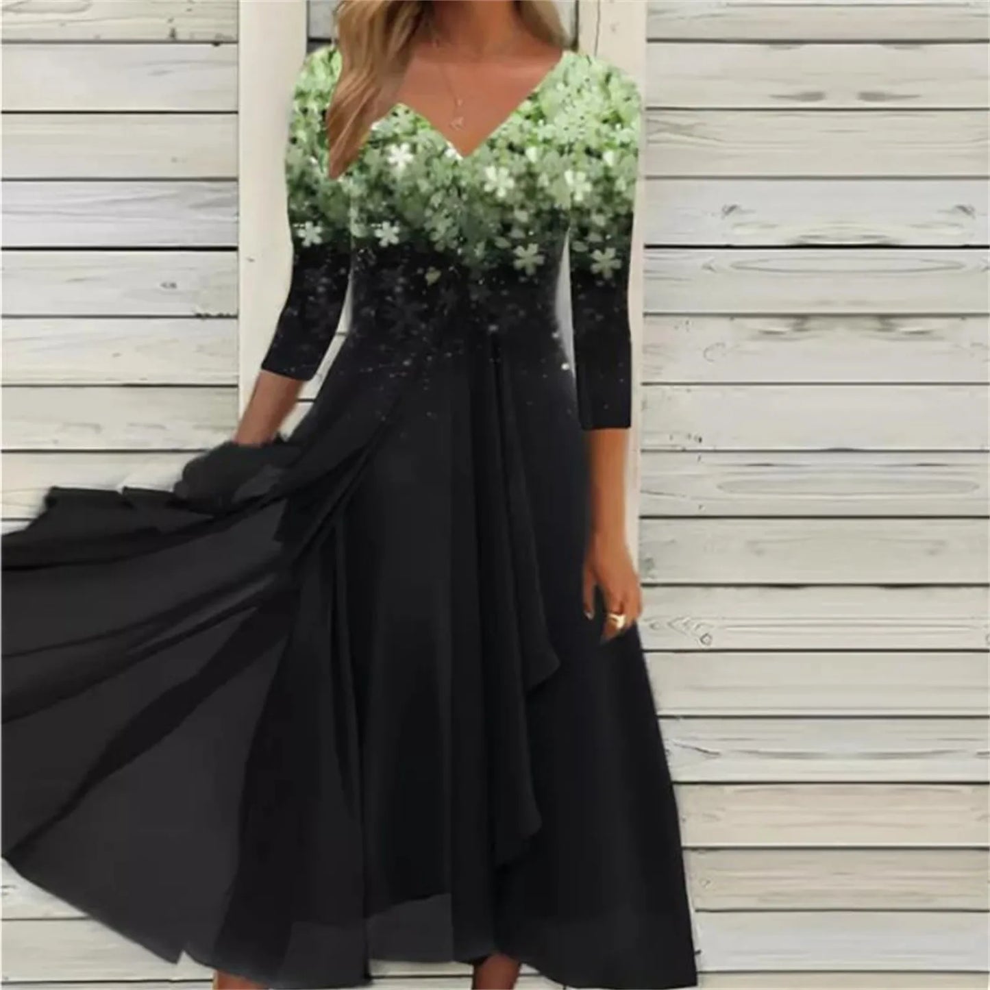 Elegant Lace Floral Boho Sexy Half Sleeve Long Prom O Neck A-Line Women's Dress