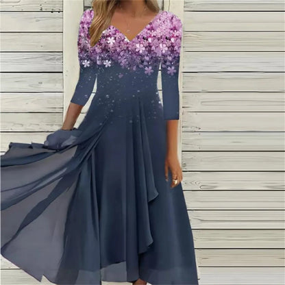 Elegant Lace Floral Boho Sexy Half Sleeve Long Prom O Neck A-Line Women's Dress