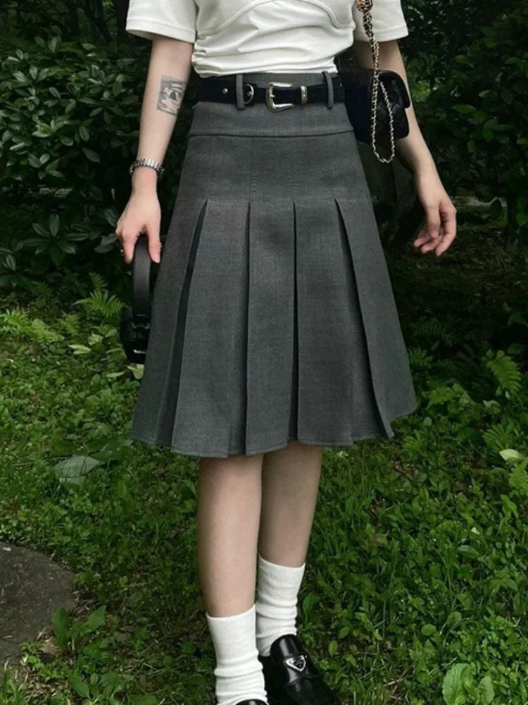 DressBetty - Solid Waist Preppy Style Pleated Street Casual Loose Skirt Main image