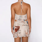 DressBetty -  Deep V-neck Floral Halter Mini Skirt