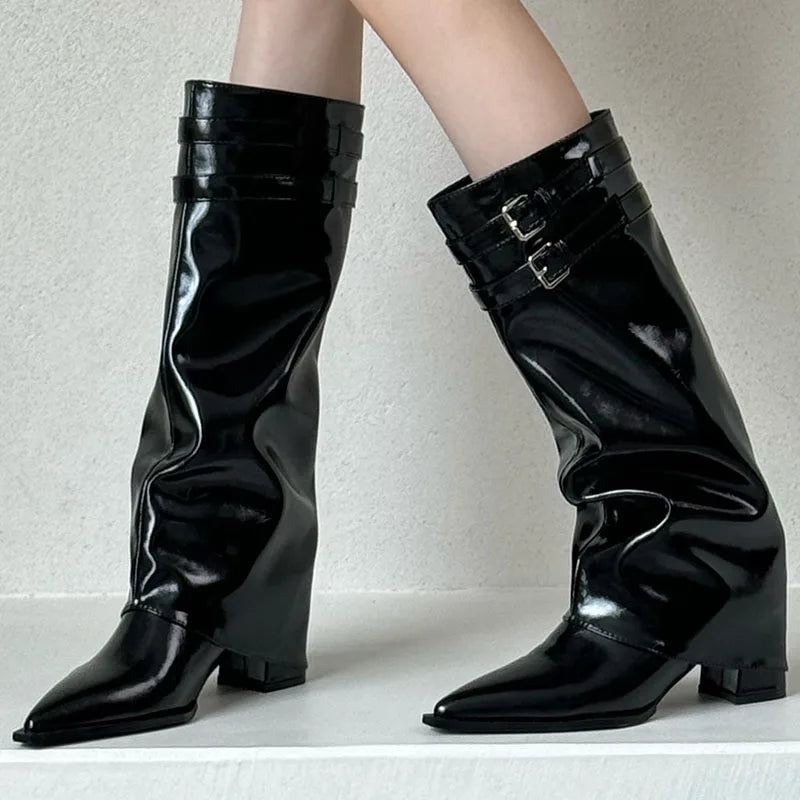 New Footwear Pointed Toe Buckle Fashion Heels Long Knee High Boots