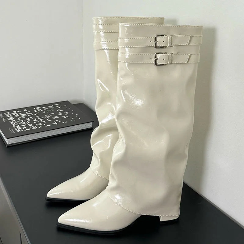 New Footwear Pointed Toe Buckle Fashion Heels Long Knee High Boots Secondary image