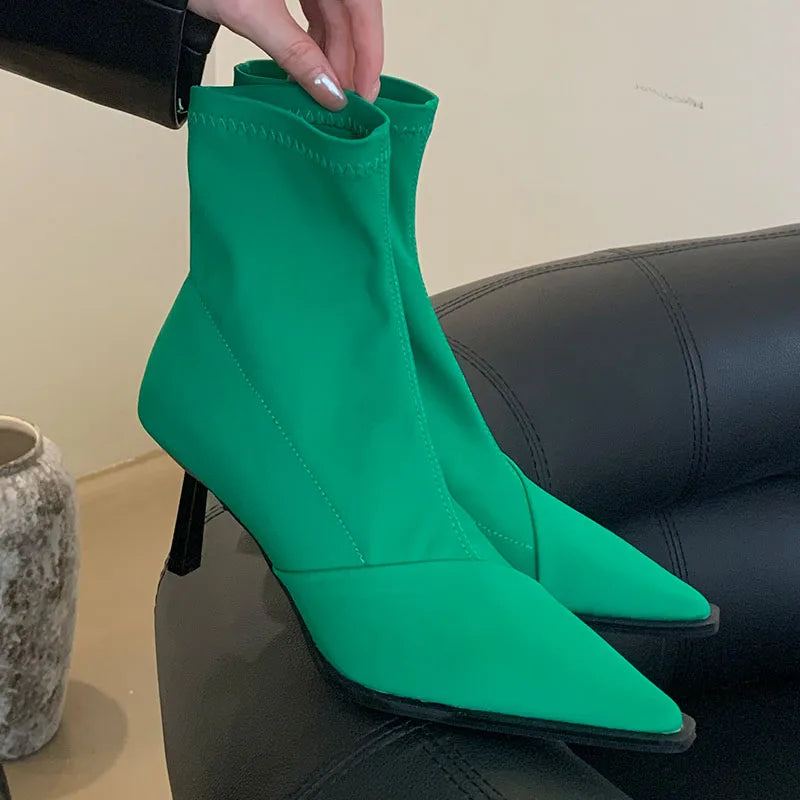 Stretchable Elastic Pointed Toe Heeled Fashion Ankle Boot Main image