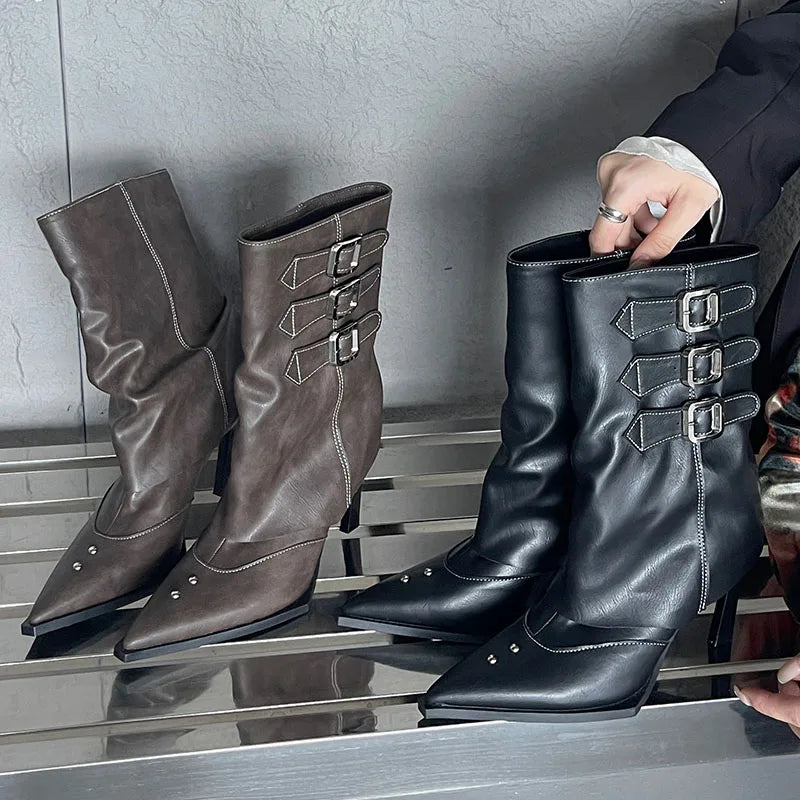 Chic Stylish Comfortable Designer Pointed Toe Wedge Knee High Boots Main image