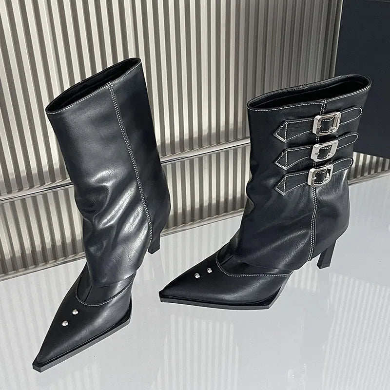 Chic Stylish Comfortable Designer Pointed Toe Wedge Knee High Boots Secondary image
