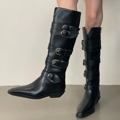 New Footwear Zippers Autumn Winter Metal Buckle Long Knee High Boots