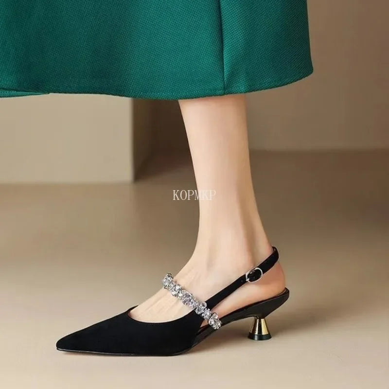 Summer Shiny Straps Pointed Toe Slingbacks Women Shoes Low Heel Pumps