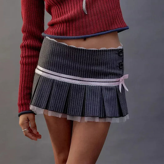 DressBetty - Lace Splice Bow Bandage Fashion Folds Skirt