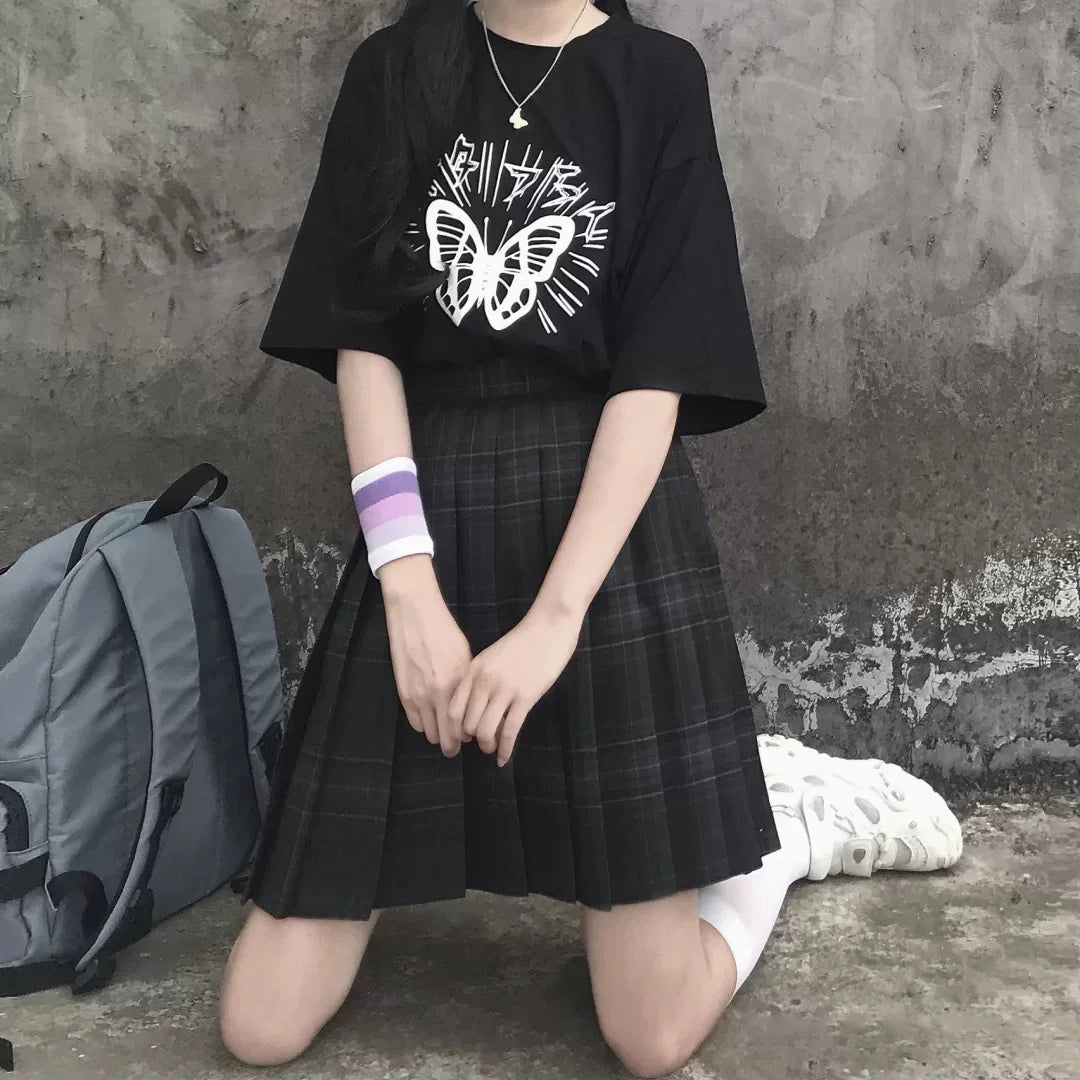 Preppy Black Plaid Japanese School Uniform Kawaii Mini Skirt