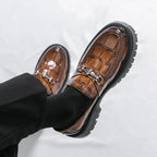British Style Black Brown PU Leather Slip On Plus Size Comfort Flats Loafers