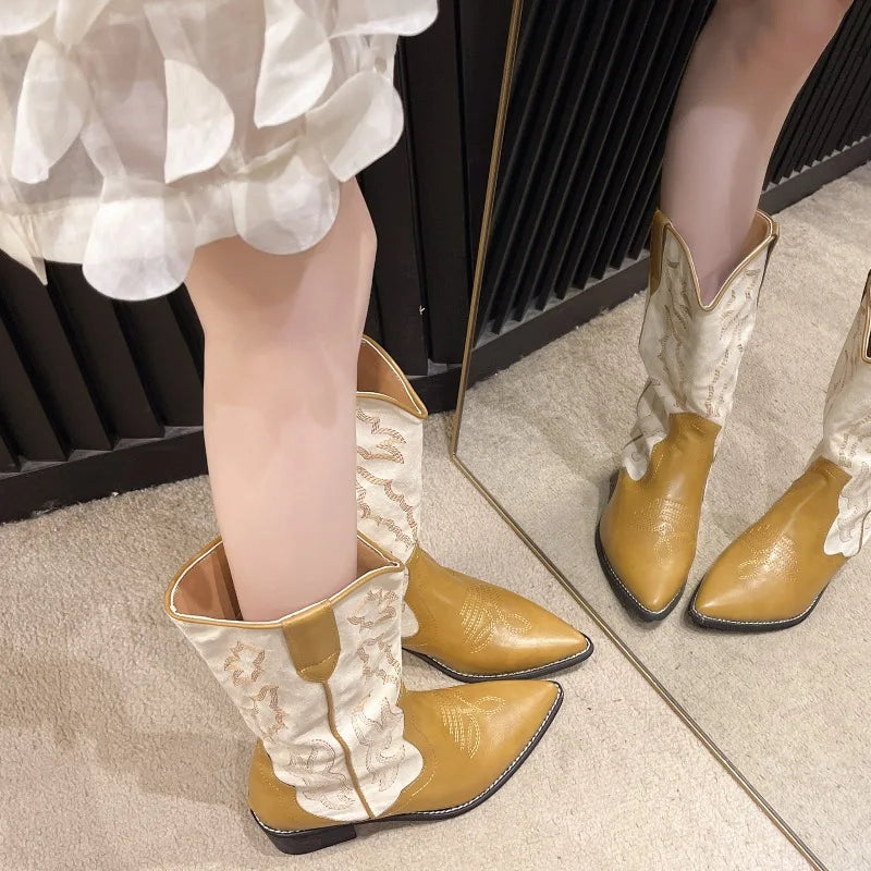 Vintage Chic Printed Casual Leather Comfortable Elegant Knee High Boots