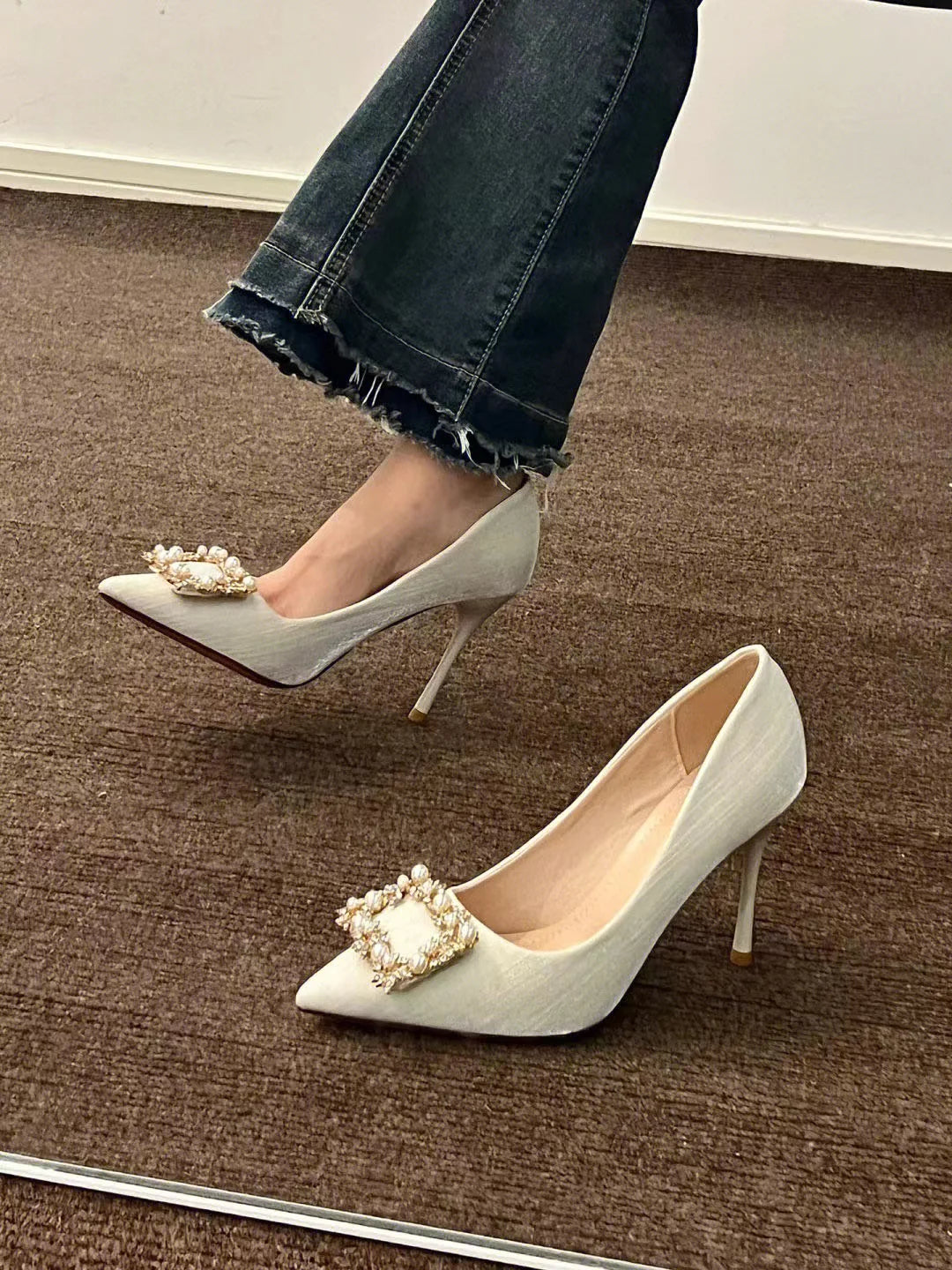 Casual Fashion Pearl Wedding Square Rhinestone  High Heel Main image
