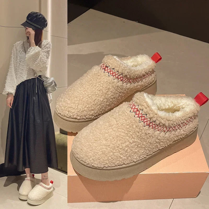 New Warm Fur Ankle Boots Women Flats Platform Slippers Plush Flip Flops Winter Cotton Shoes for Women Brand Design Snow Botas Main image