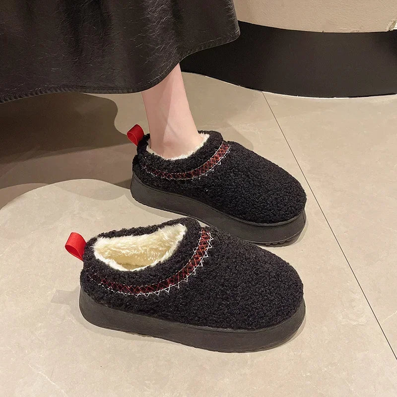 Warm Fur Ankle Flat Platform Plush Flip Flops Cotton Snow Boot