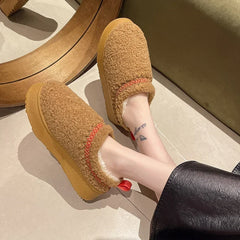 New Warm Fur Ankle Boots Women Flats Platform Slippers Plush Flip Flops Winter Cotton Shoes for Women Brand Design Snow Botas