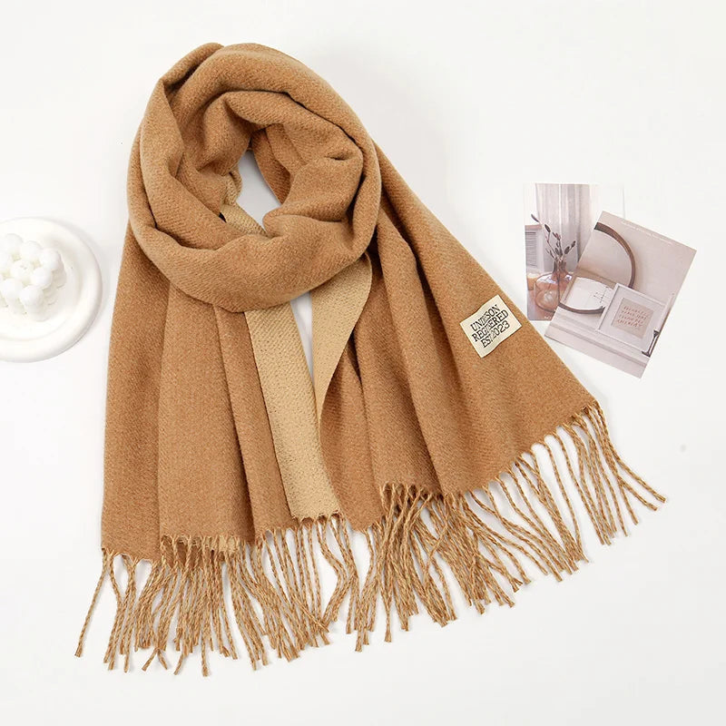 Winter Cashmere Long Warm Hijab Wrap Solid Pashmina Scarf Female