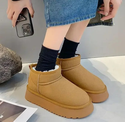 New Winter Women Short Plush Warm Snow Boots Flats Casual Shoes Suede Fur Chelsea Ankle Boots Platform Ladies Shoes Botas Mujer