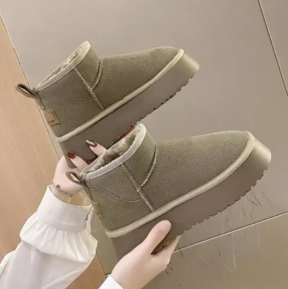 New Winter Women Short Plush Warm Snow Boots Flats Casual Shoes Suede Fur Chelsea Ankle Boots Platform Ladies Shoes Botas Mujer