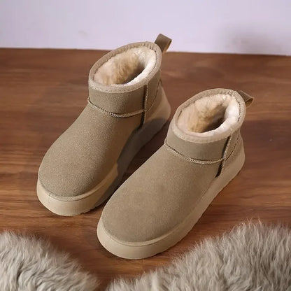 New Winter Women Short Plush Warm Snow Boots Flats Casual Shoes Suede Fur Chelsea Ankle Boots Platform Ladies Shoes Botas Mujer