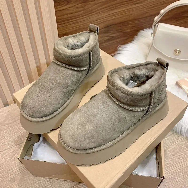 New Winter Women Short Plush Warm Snow Boots Flats Casual Shoes Suede Fur Chelsea Ankle Boots Platform Ladies Shoes Botas Mujer