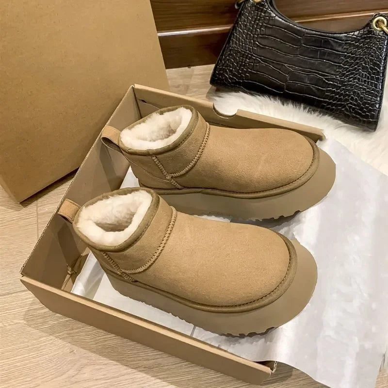 New Winter Women Short Plush Warm Snow Boots Flats Casual Shoes Suede Fur Chelsea Ankle Boots Platform Ladies Shoes Botas Mujer