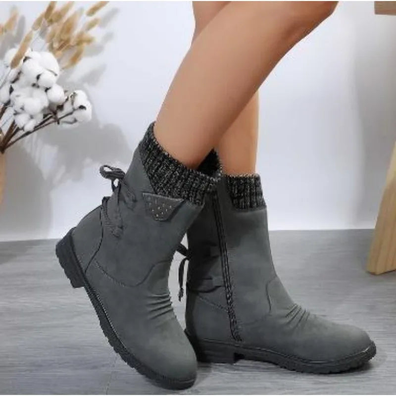 New Winter Fashionable Retro Low Heeled Warm Mid calf Ankle Boot Main image