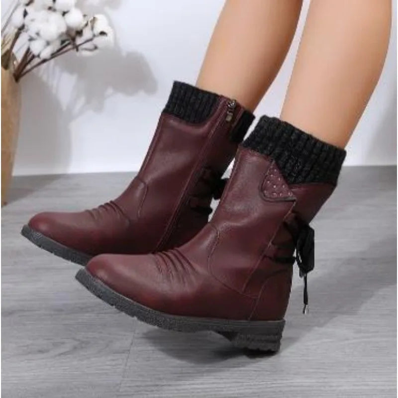 New Winter Fashionable Retro Low Heeled Warm Mid calf Ankle Boot Secondary image
