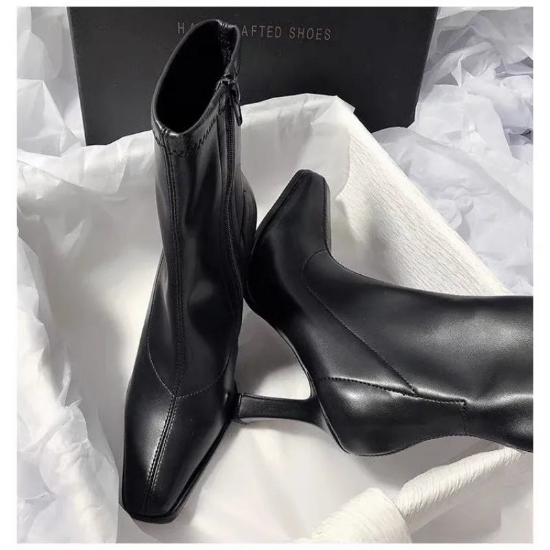 New Winter Square Toe High Heels Warm Plush Platform Ankle Boot Main image