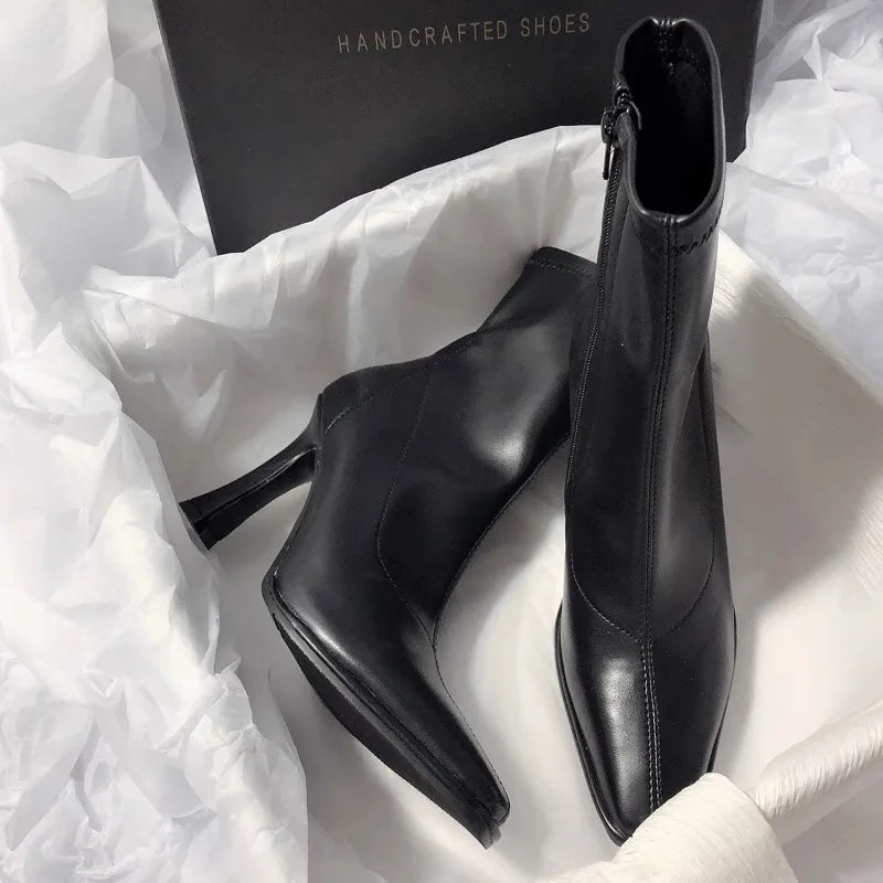 New Winter Square Toe High Heels Warm Plush Platform Ankle Boot Secondary image