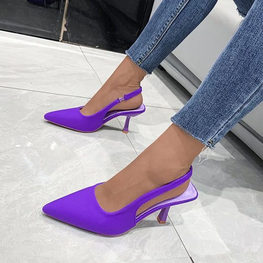 Closed Toe Green Single Thin Mid-heeled Fashion Pointed Plus Size Low Heel Pumps