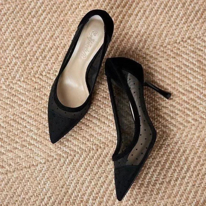 New Fashion Lace Mesh Breathable Lightweight Comfort Thin High Shoes Women Low Heel Pumps Secondary image