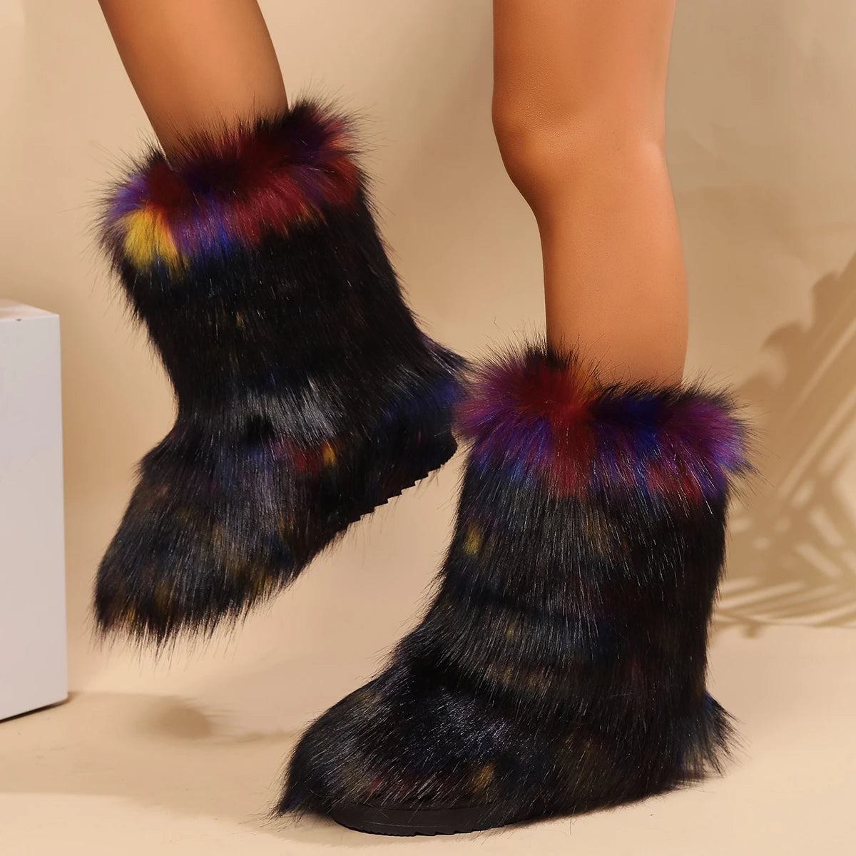 New Women's Winter Snow Boots Outdoor Luxury Furry Faux Fox Fur New Fashion Boots WomanPlush Warm Platform Shoes Bottes Secondary image