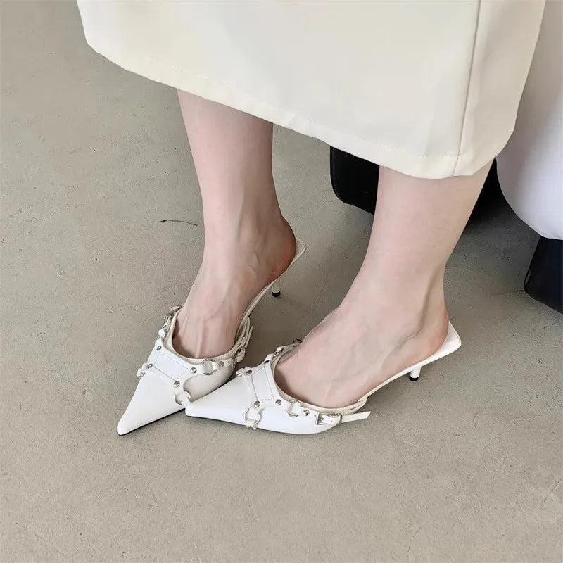 New Outdoor Square Mules Glitter Slides Multicolored Cover Toe High Low Heel Pumps Main image