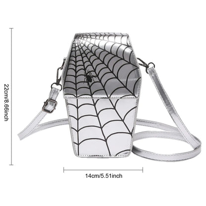 Novelty Halloween Gothic Coffin Shape Spider Web Sling PU Leather Bag