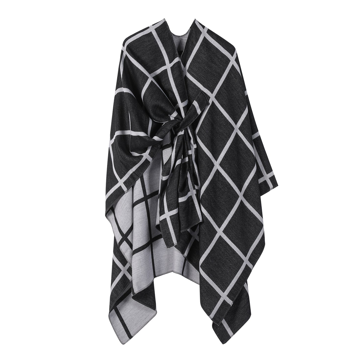 Best-selling Side-tied Plaid Split Cape Warm Cross-border Scarf