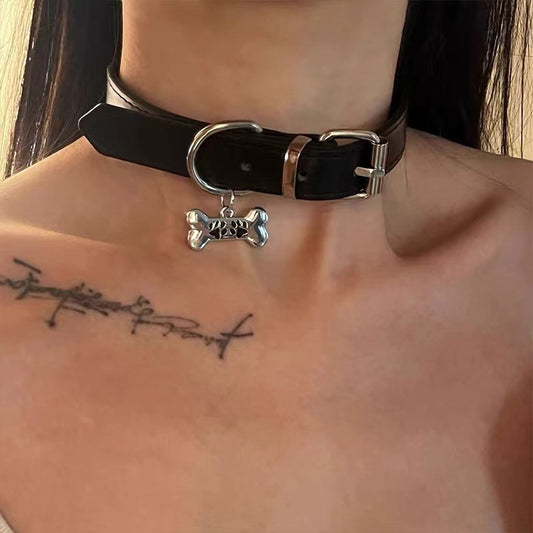 Dark Aesthetic Sexy Dog Bone Choker Necklace