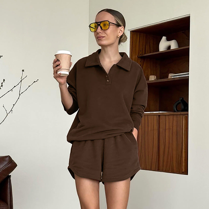 Vintage Chic Brown Relaxed Comfortable Stylish Casual Short-Sleeve Fall Suit Main image