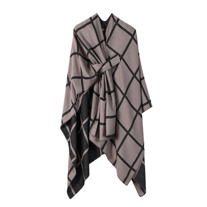 Best-selling Side-tied Plaid Split Cape Warm Cross-border Scarf