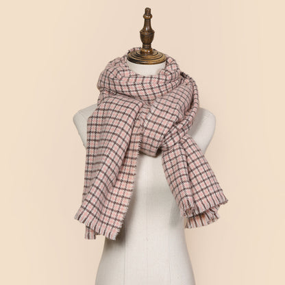 Retro Color-blocked Checkered Soft Comfortable Warm Houndstooth Scarf