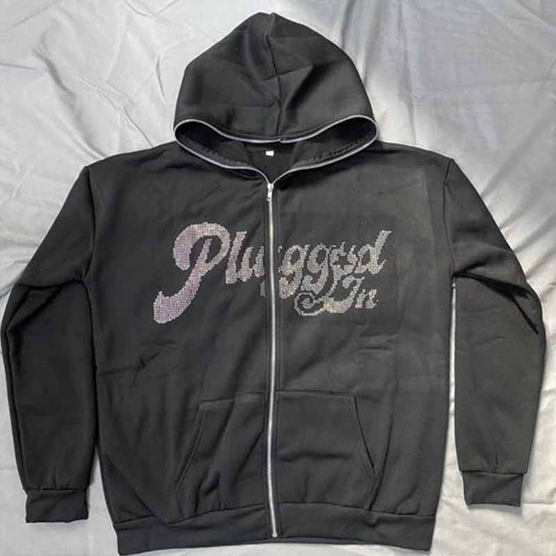 Rhinestone Letter Zipper Hoodie Secondary image