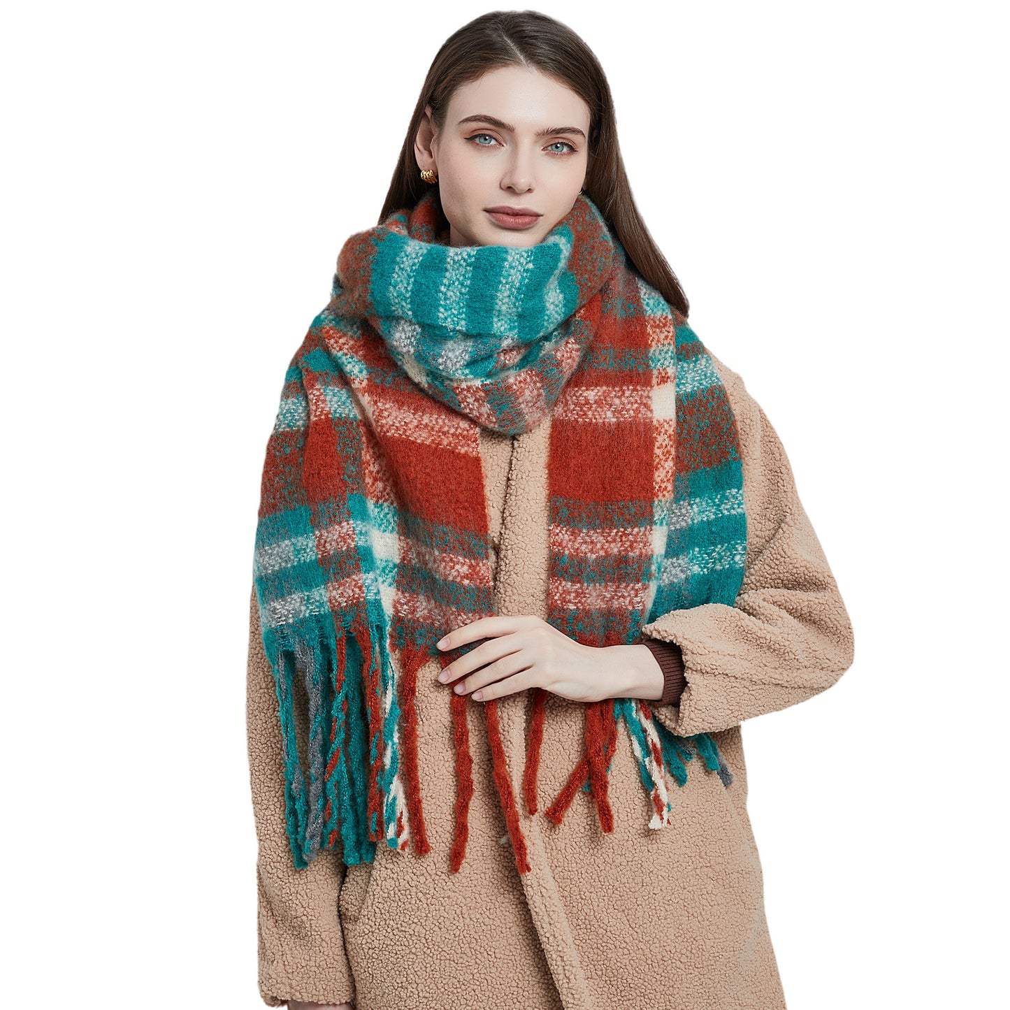 New Autumn Winter Thickened Coarse-tassel Plaid Warm Scarf