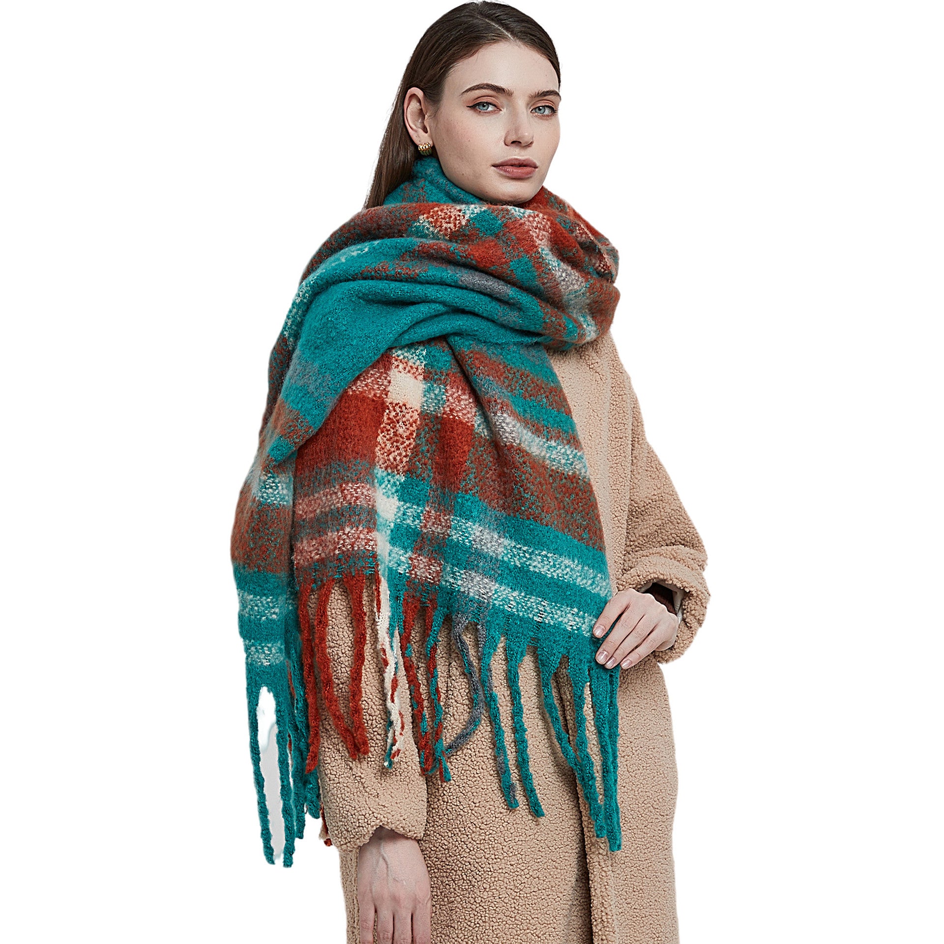 New Autumn Winter Thickened Coarse-tassel Plaid Warm Scarf Main image