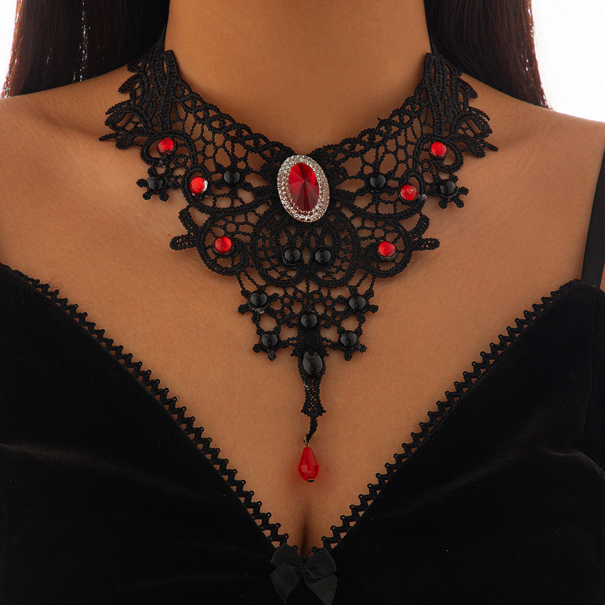 Gothic Blood Drop Gem Tassel Cross Halloween Necklace Secondary image