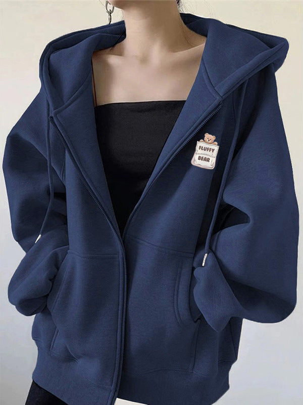 Fleece Lined Zip Printed Baseball Hoodie Main image