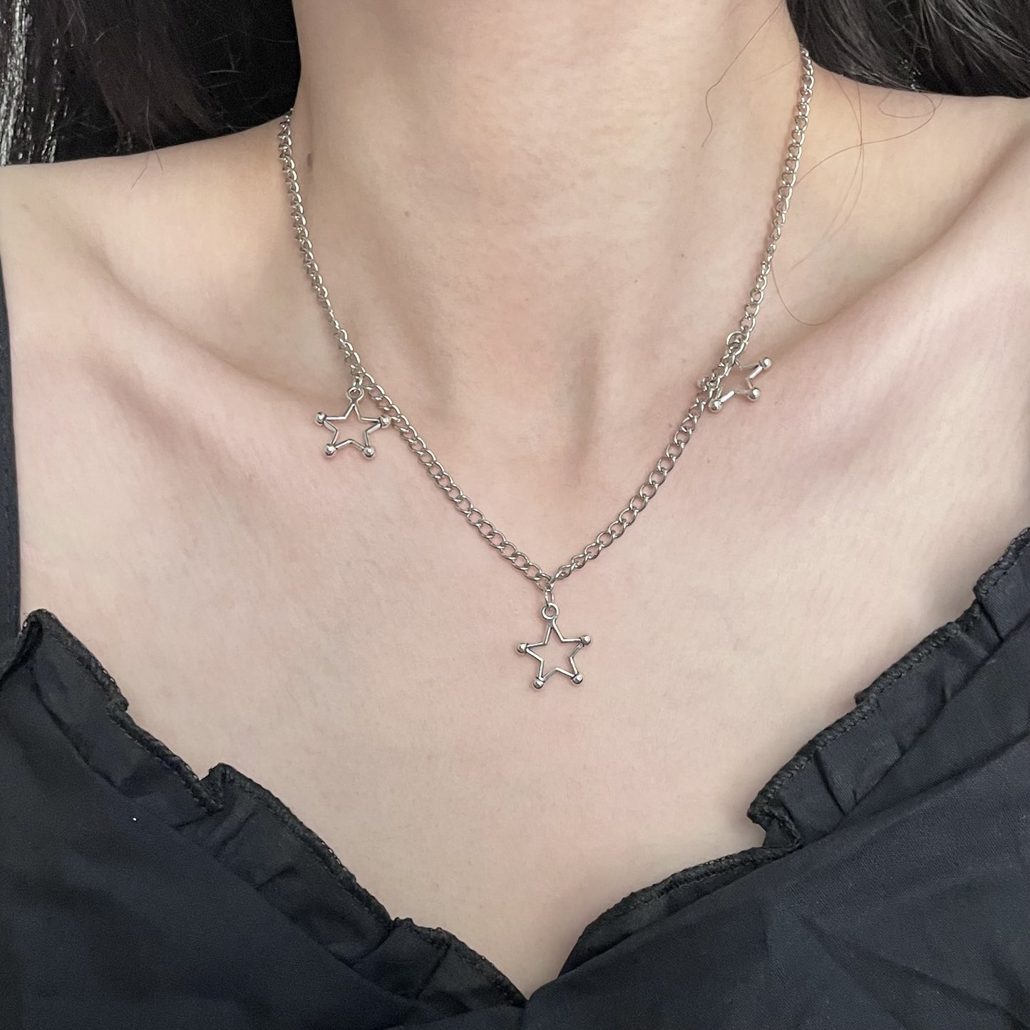 Diamond Cross Star Double Layer Hip-hop Dark Necklace