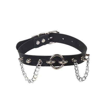 Personality O-ring Rivet Chain Punk Leather Gothic Necklace