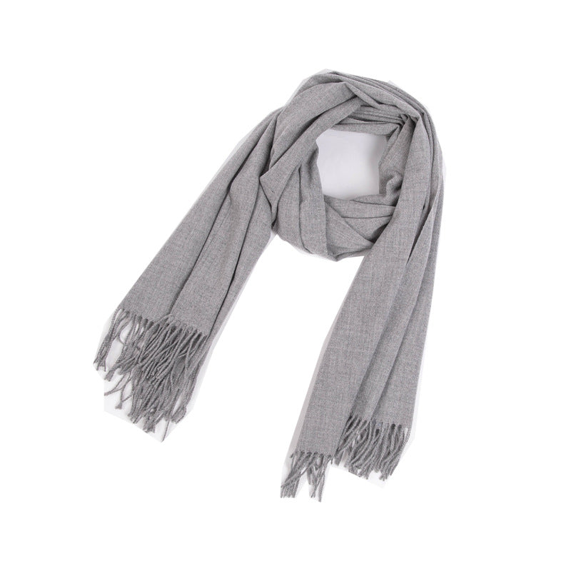 New Autumn Winter Full-polyester Tassel Solid-colored Versatile Scarf