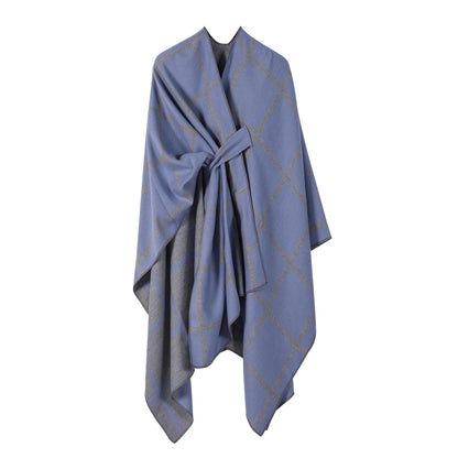 Best-selling Side-tied Plaid Split Cape Warm Cross-border Scarf