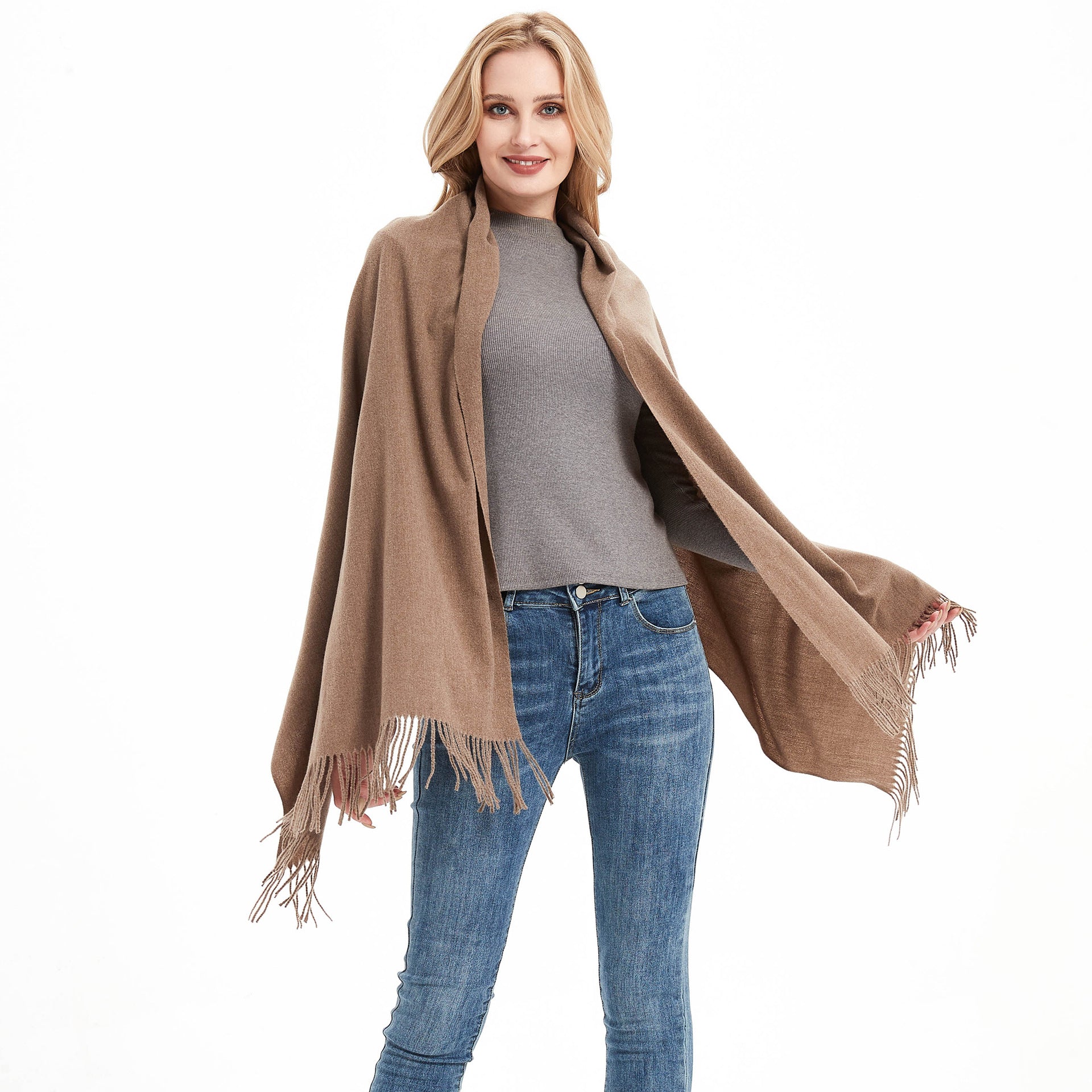 New Autumn Winter Full-polyester Tassel Solid-colored Versatile Scarf Secondary image