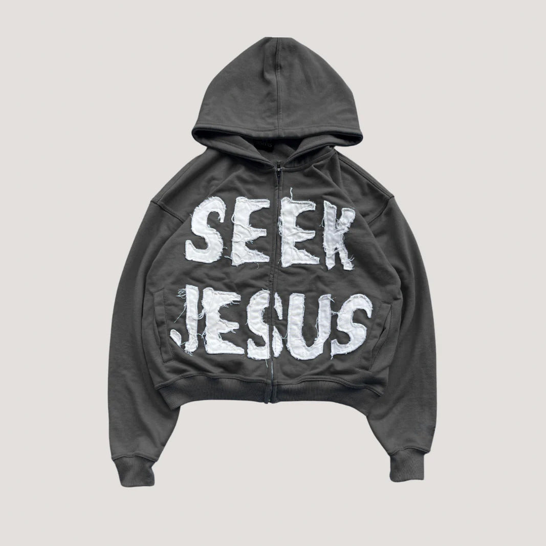 Letter Print Hooded Zip-Up Hoodie Secondary image